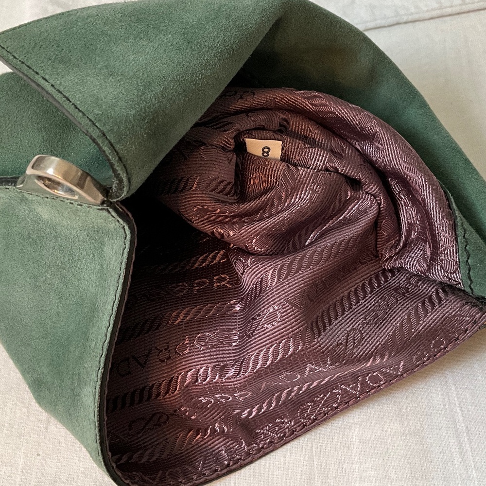 PRADA Camoscio Suede Metal Sound Bag Green - Picture 5 of 15